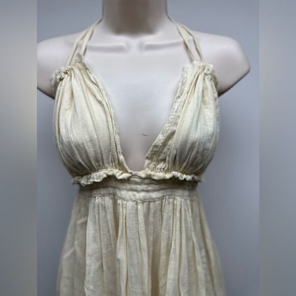 Free People 100 Degree Cream Dot Mini Halter Dress L - Picture 6 of 9